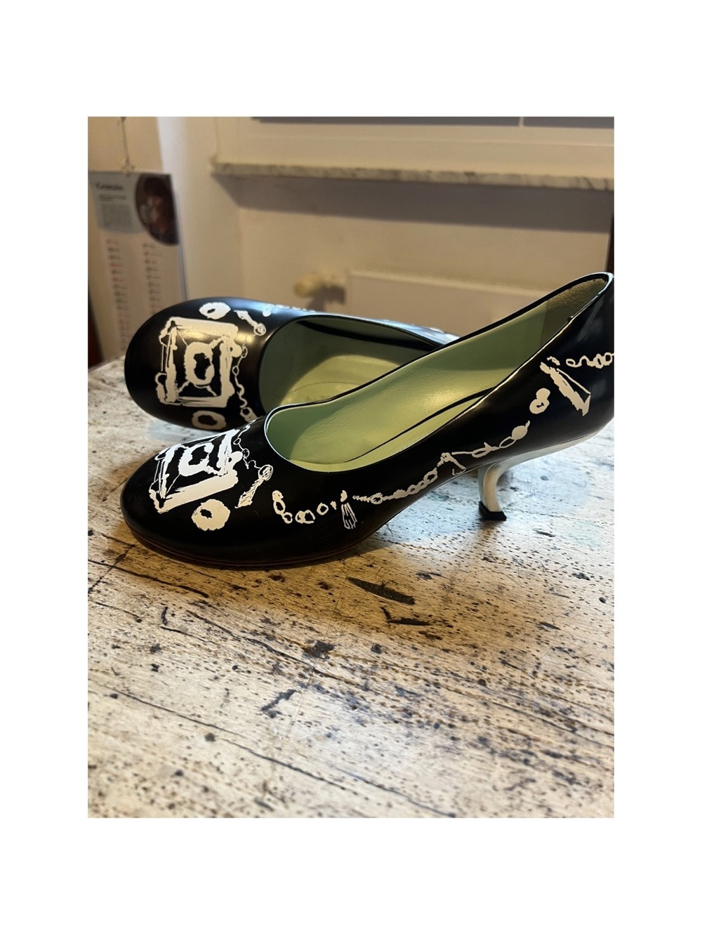 Marni Black Ballet Flats with White Graphic Print